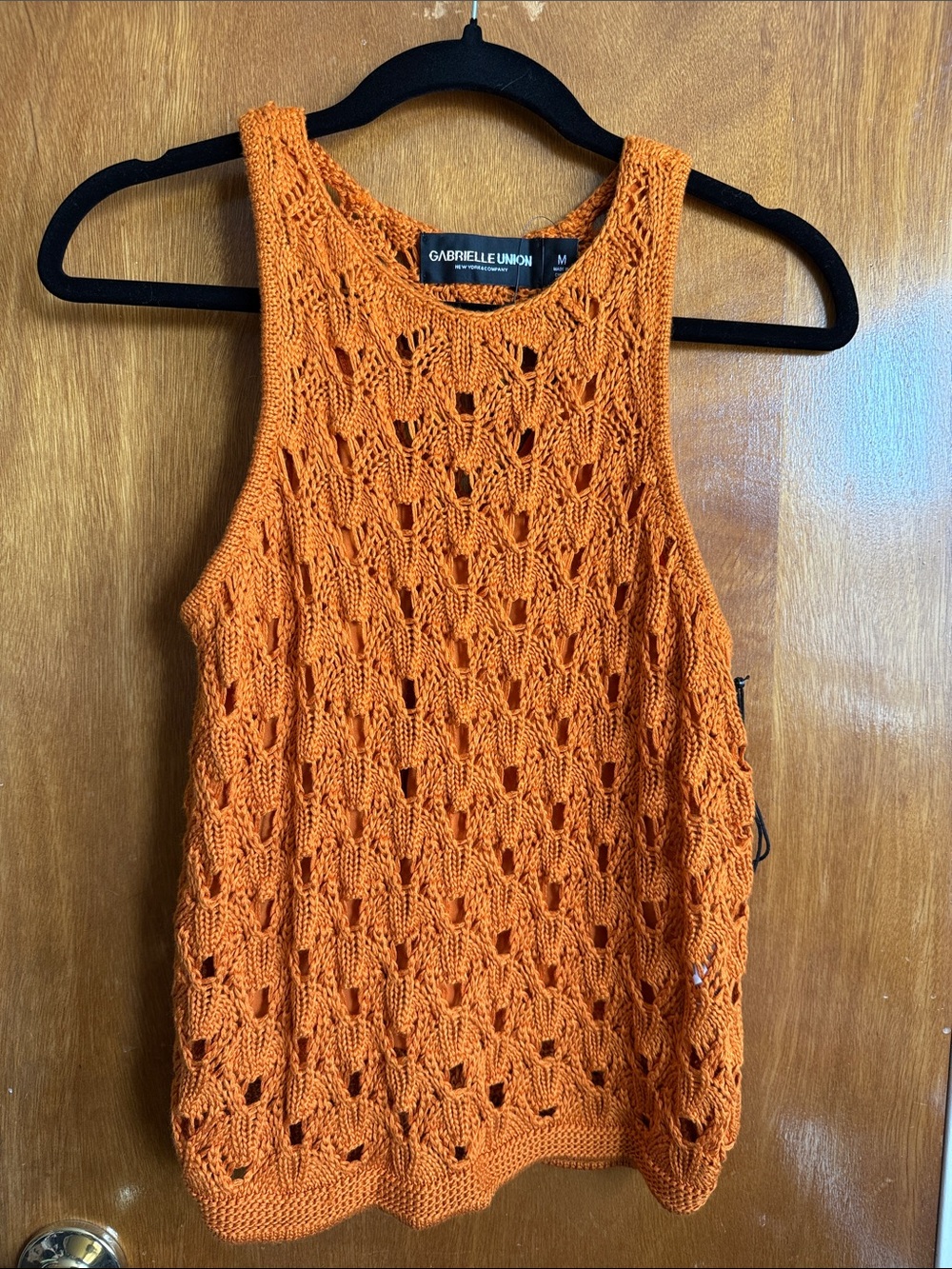 New York & Company Orange Openwork Knit Tank Top